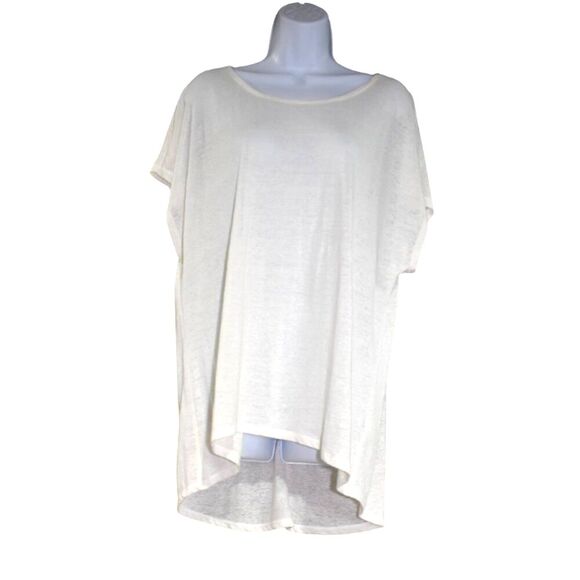 Eileen Fisher White Linen Blouse Size Large Oversized Semi Sheer Short Sleeve - Picture 1 of 11